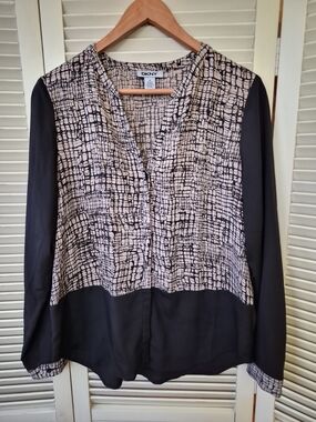 DKNY Black and Cream Semi Sheer Blouse Size M